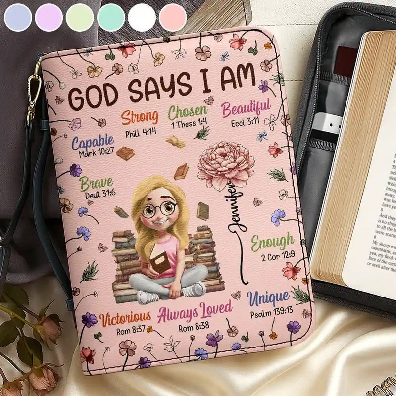Gift For Bestie,Christmas,Love - Birth Flower Bible Verse God Says I Am - Personalized Bible Cover