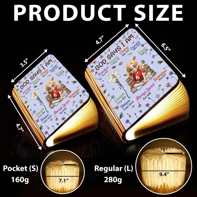 Gift For Bestie, Christmas, Love - Birth Flower Bible Verse God Says I Am - Personalized Book Lamp