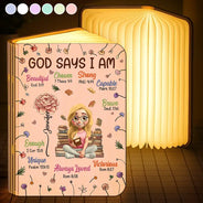 Gift For Bestie, Christmas, Love - Birth Flower Bible Verse God Says I Am - Personalized Book Lamp