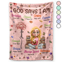 Gift For Bestie, Christmas, Love - Birth Flower Bible Verse God Says I Am - Personalized Fleece Blanket, Sherpa Blanket