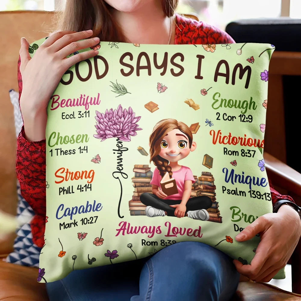 Gift For Bestie, Christmas, Funny - Birth Flower Bible Verse God Says I Am - Personalized Pillow