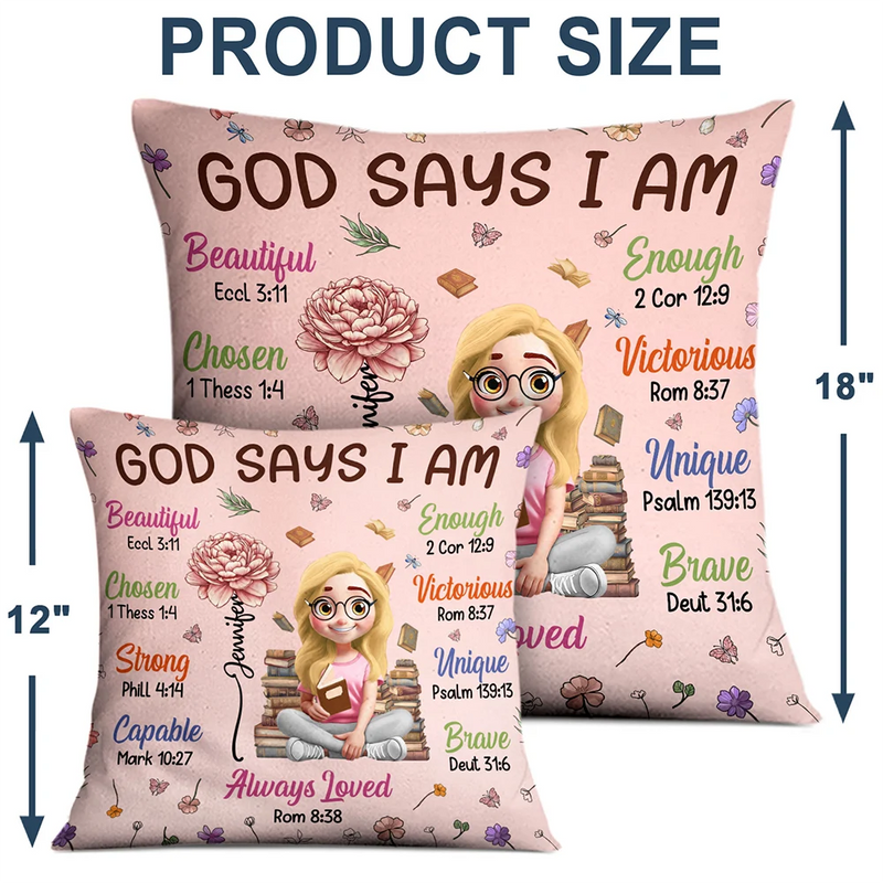 Gift For Bestie, Christmas, Funny - Birth Flower Bible Verse God Says I Am - Personalized Pillow