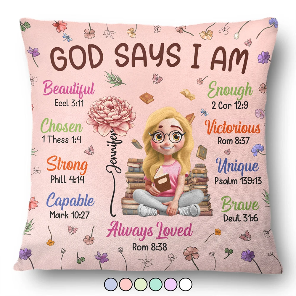 Gift For Bestie, Christmas, Funny - Birth Flower Bible Verse God Says I Am - Personalized Pillow