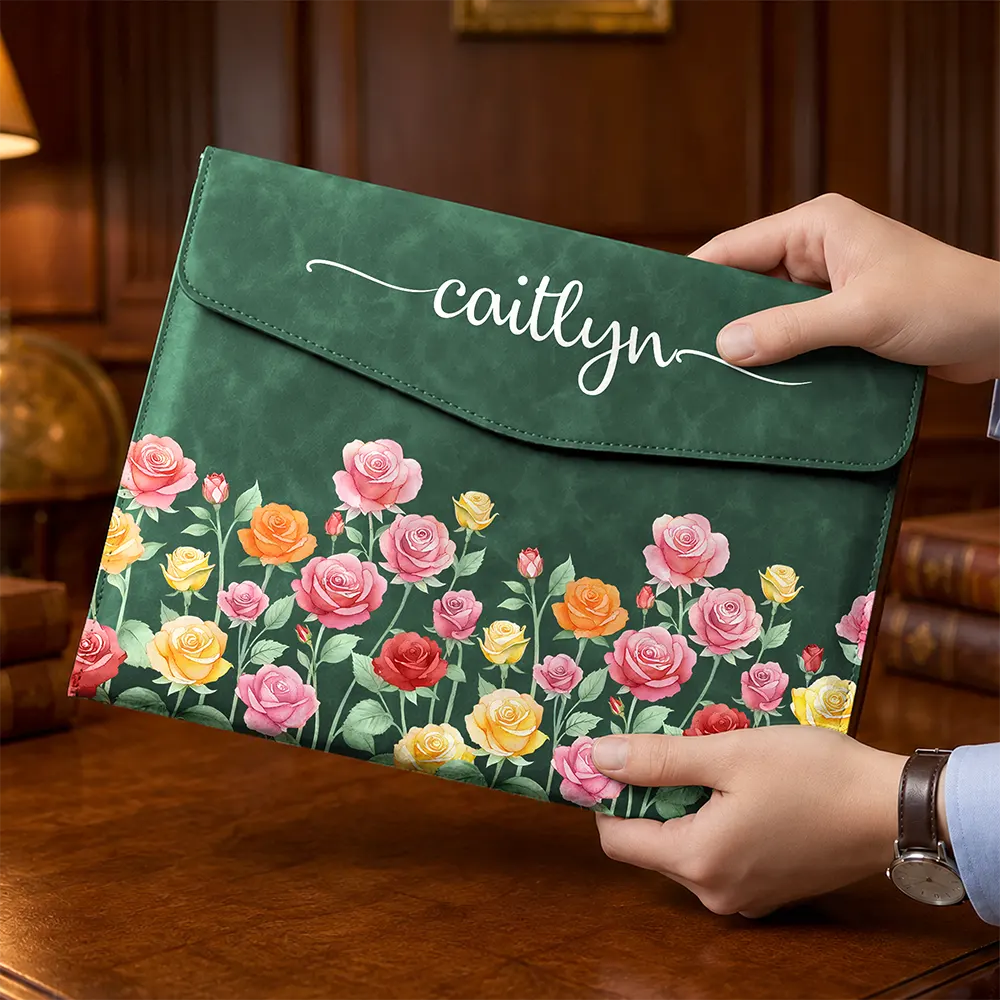 Back To School, Gift For Yourself, Gift For Women, Cozy, Icon - Birth Flower Blooms - Personalized Leather Sleeve