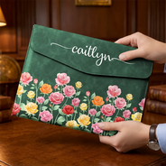 Back To School, Gift For Yourself, Gift For Women, Cozy, Icon - Birth Flower Blooms - Personalized Leather Sleeve