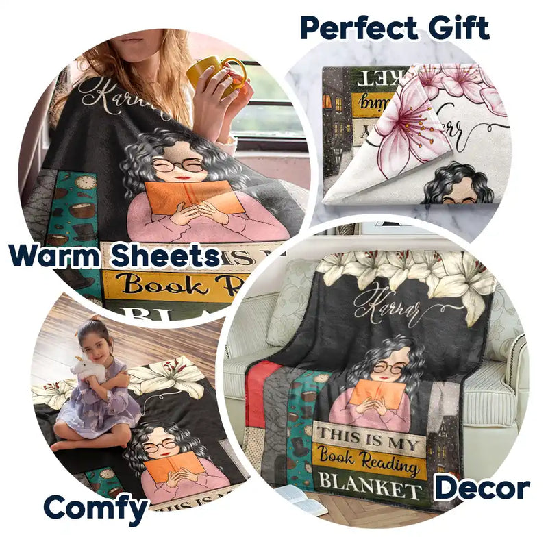 Gift For Women,Gift For Yourself,Reading,Happy - Birth Flower Book Reading Blanket - Personalized Fleece Blanket, Sherpa Blanket