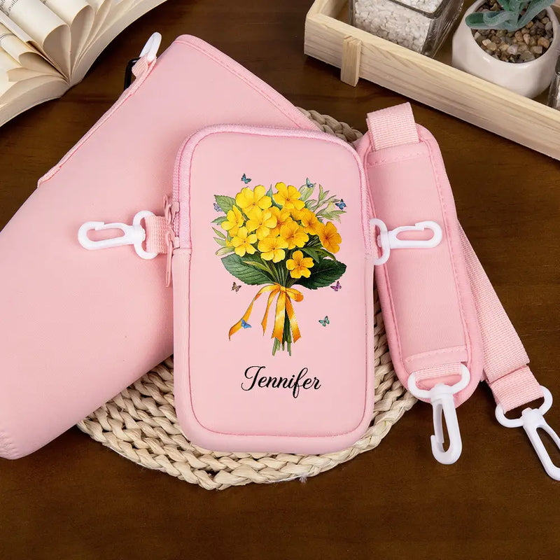 Gift For Yourself, Gift For Women, Gift For Mother, Gift For Grandma, Happy - Birth Flower Bouquet - Personalized Bottle Carrier Bag