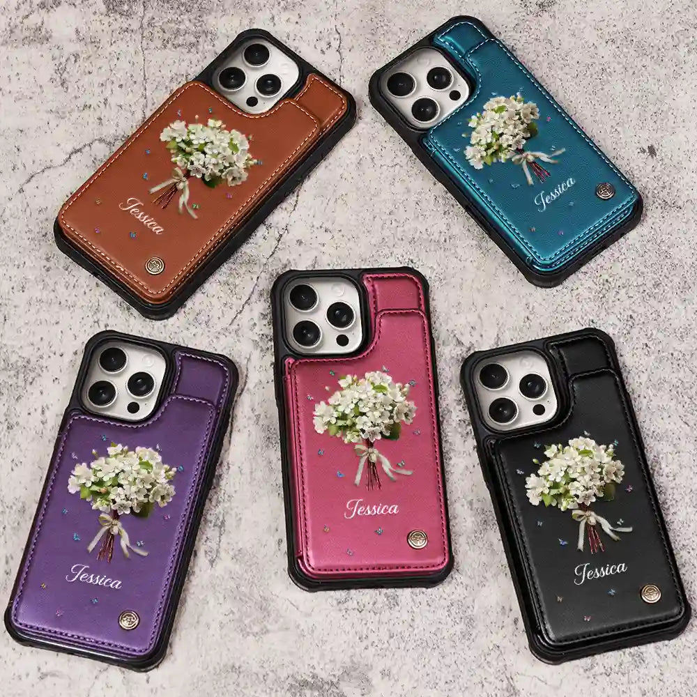 Gift For Yourself, Gift For Women, Gift For Men, Happy - Birth Flower Bouquet And Name - Personalized Leather Flip Wallet Phone Case