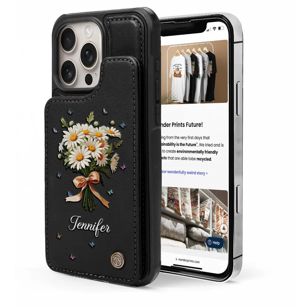 Gift For Yourself, Gift For Women, Gift For Men, Happy - Birth Flower Bouquet And Name - Personalized Leather Flip Wallet Phone Case
