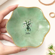 Gift For Yourself, Gift For Women, Happy - Birth Flower Bouquet Custom Name - Personalized Lotus Jewelry Dish