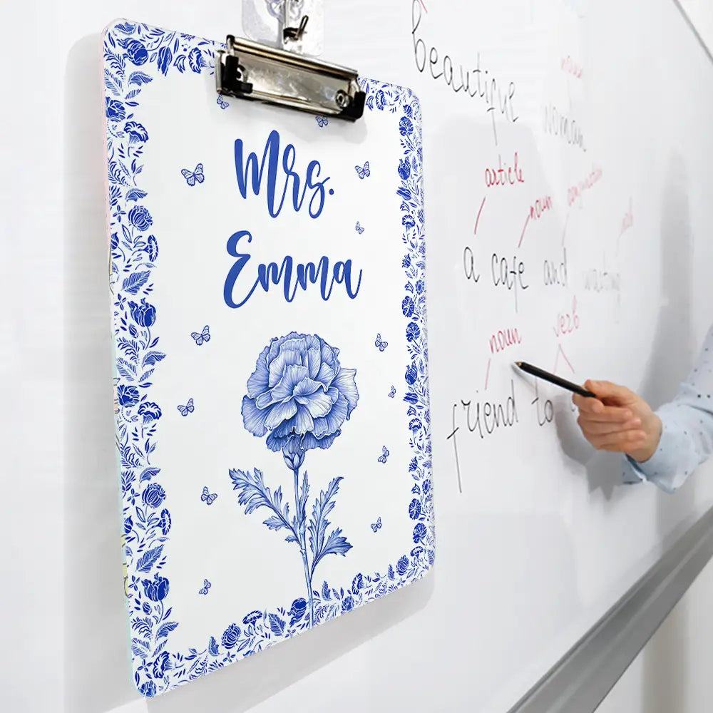 Gift For Yourself,Gift For Women,Teacher - Birth Flower Chinoiserie Toile Art - Personalized Acrylic Clipboard
