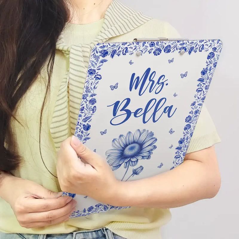 Gift For Yourself,Gift For Women,Teacher - Birth Flower Chinoiserie Toile Art - Personalized Acrylic Clipboard