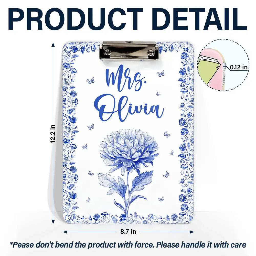 Gift For Yourself,Gift For Women,Teacher - Birth Flower Chinoiserie Toile Art - Personalized Acrylic Clipboard