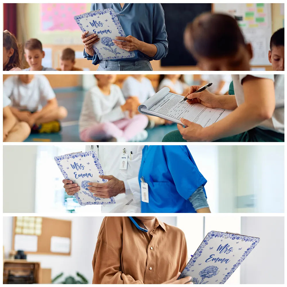 Gift For Yourself,Gift For Women,Teacher - Birth Flower Chinoiserie Toile Art - Personalized Acrylic Clipboard