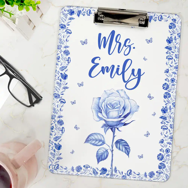 Gift For Yourself,Gift For Women,Teacher - Birth Flower Chinoiserie Toile Art - Personalized Acrylic Clipboard