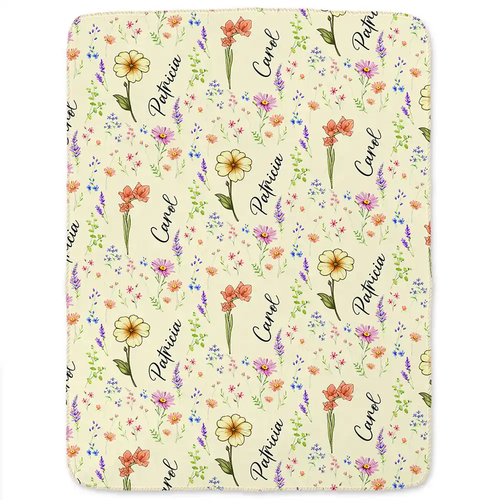 Gift For Bestie, Happy - Birth Flower Custom Name Bestie - Personalized Fleece Blanket, Sherpa Blanket
