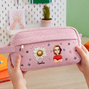Back To School, Gift For Daughter, Gift For Children, Confident, Vector - Birth Flower Custom Name Cartoon Character - Personalized Corduroy Pencil Case