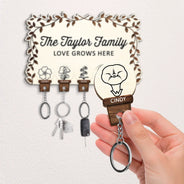 Gift For Couples, Gift For Husband, Gift For Wife, Gift For Boyfriend, Gift For Girlfriend, Parents, Gift For Mother, Gift For Father, Family, Love - Birth Flower Family Love Grows Here - Personalized Custom Shaped Key Holder