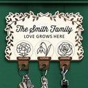 Gift For Couples, Gift For Husband, Gift For Wife, Gift For Boyfriend, Gift For Girlfriend, Parents, Gift For Mother, Gift For Father, Family, Love - Birth Flower Family Love Grows Here - Personalized Custom Shaped Key Holder