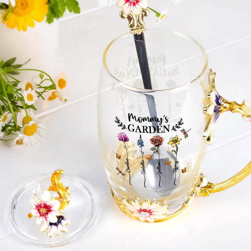 Gift For Mother,Gift For Grandma - Birth Flower Grandma's Garden - Personalized Glass Flower Tea Cup