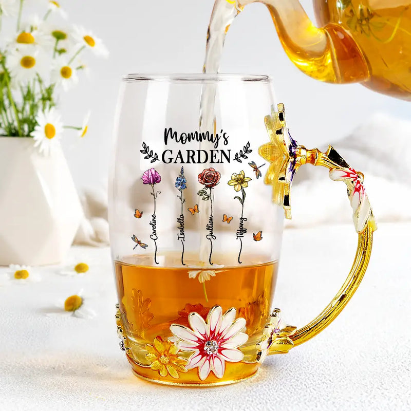 Gift For Mother,Gift For Grandma - Birth Flower Grandma's Garden - Personalized Glass Flower Tea Cup