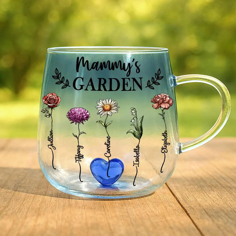 Gift For Grandma, Gift For Mother, Gift For Wife, Gift For Women, Happy - Birth Flower Grandma's Garden - Personalized Gradient Glass Mug