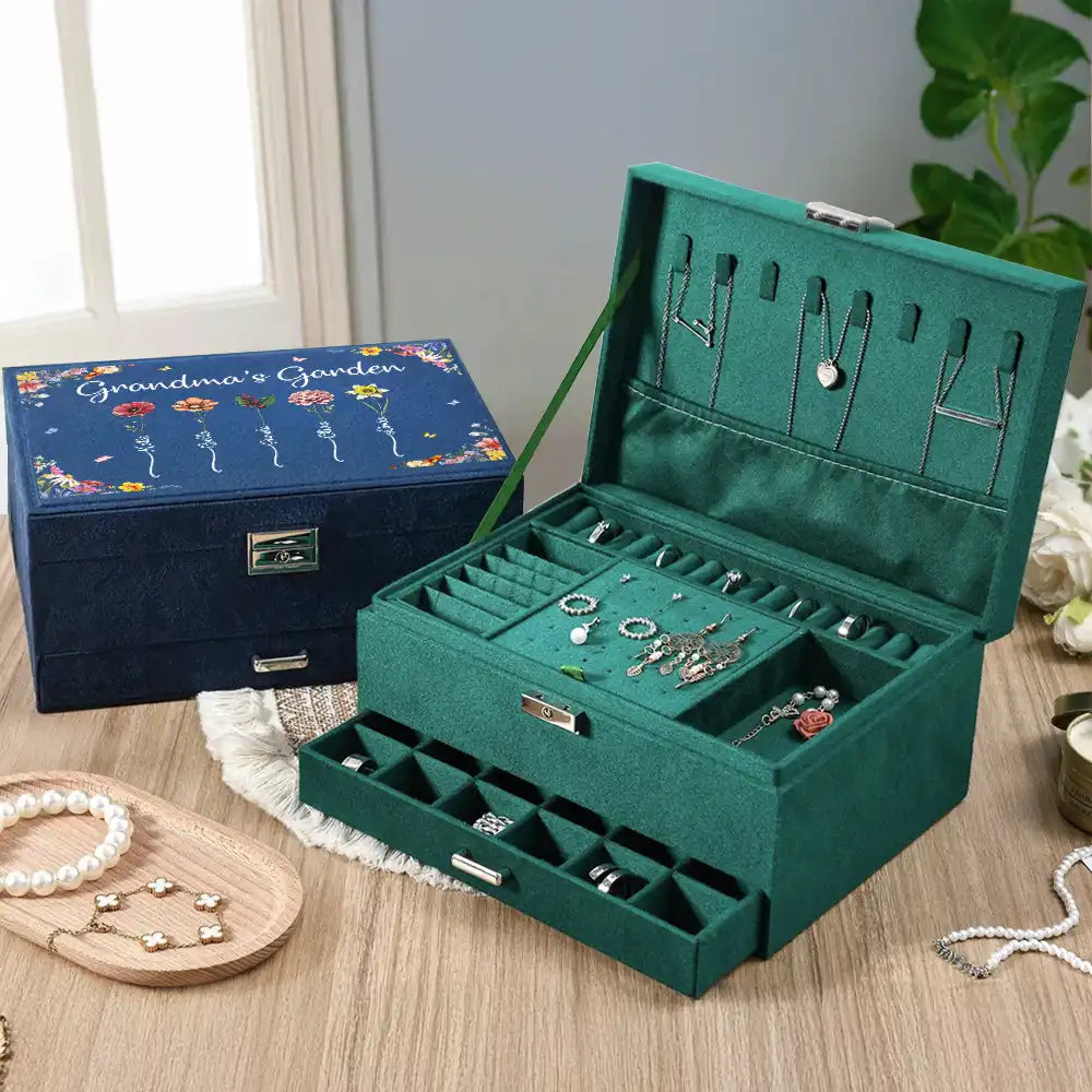 Gift For Grandma,Gift For Mother,Love - Birth Flower Grandma's Garden - Personalized Jewelry Storage Box