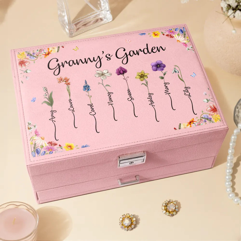 Gift For Grandma,Gift For Mother,Love - Birth Flower Grandma's Garden - Personalized Jewelry Storage Box