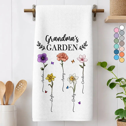 Birth Flower Grandma's Garden - Personalized Kitchen Towel