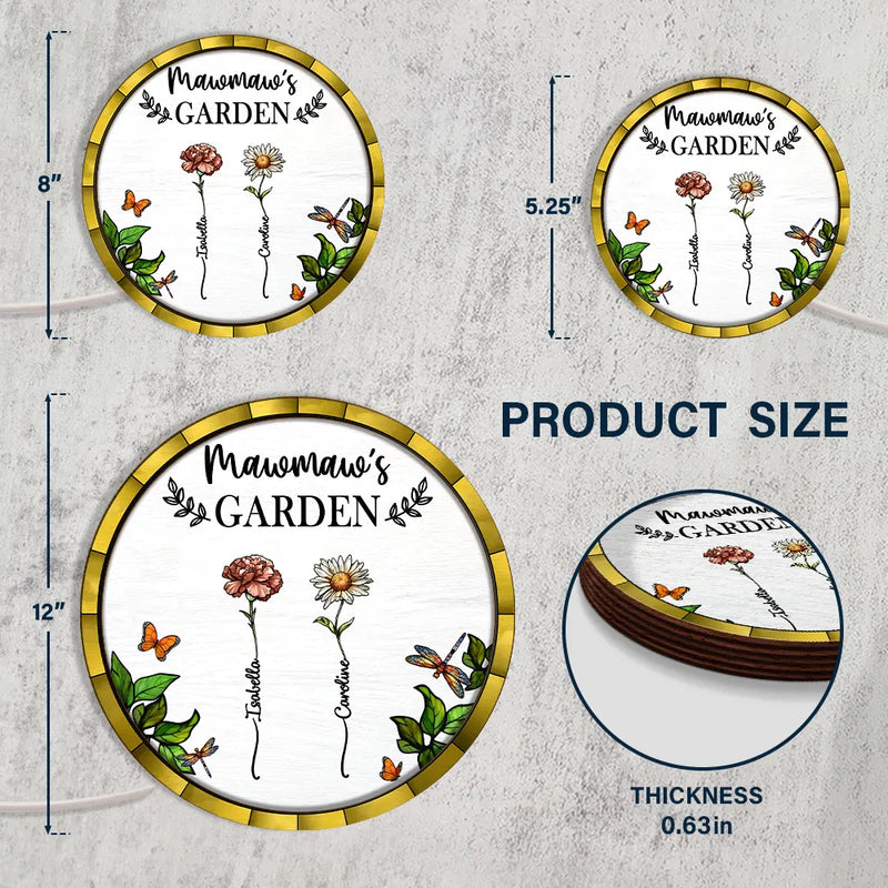 Gift For Mother,Gift For Grandma,Love - Birth Flower Grandma's Garden - Personalized LED Light Wooden Plaque