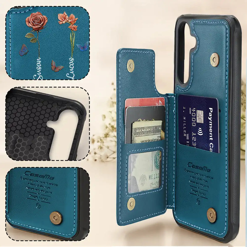 Gift For Wife, Gift For Yourself, Gift For Women, Gift For Mother, Gift For Grandma, Love - Birth Flower Grandma's Garden - Personalized Leather Flip Wallet Phone Case