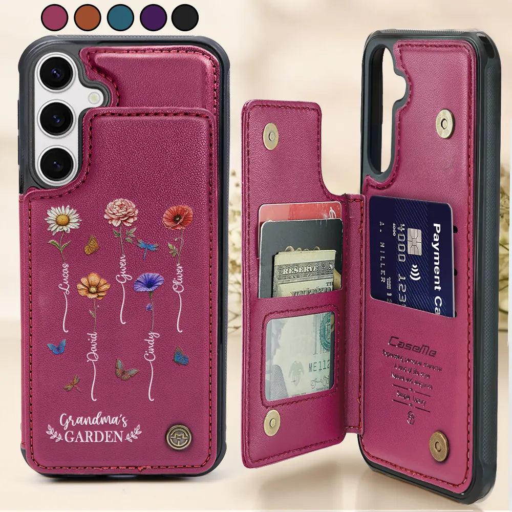Gift For Wife, Gift For Yourself, Gift For Women, Gift For Mother, Gift For Grandma, Love - Birth Flower Grandma's Garden - Personalized Leather Flip Wallet Phone Case