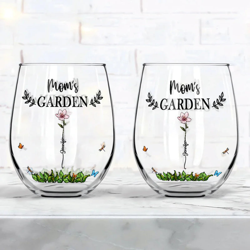 Gift For Grandma, Gift For Mother, Love - Birth Flower Grandma's Garden - Personalized Stemless Wine Glass