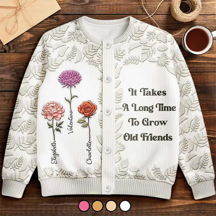 Fleur de naissance : cultiver un vieil ami - Cardigan personnalisé 