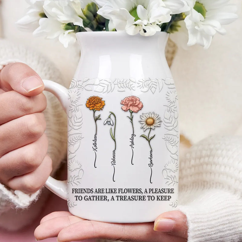 Gift For Bestie,Old Best friends,Gift For Sisters,Happy - Birth Flower Grow An Old Friend - Personalized Ceramic Flower Vase