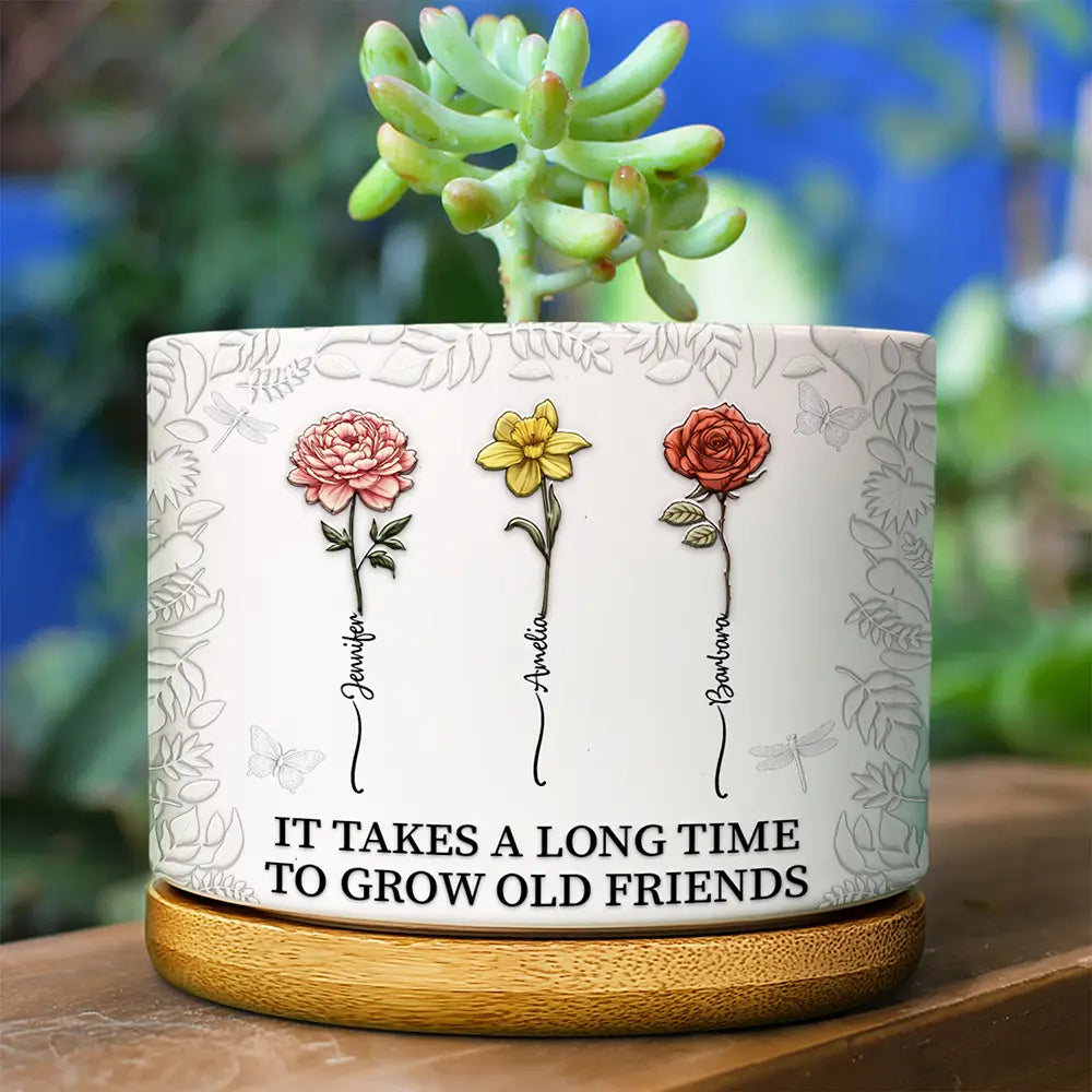 Birth Flower Grow An Old Friend - Personalized Ceramic Plant Pot