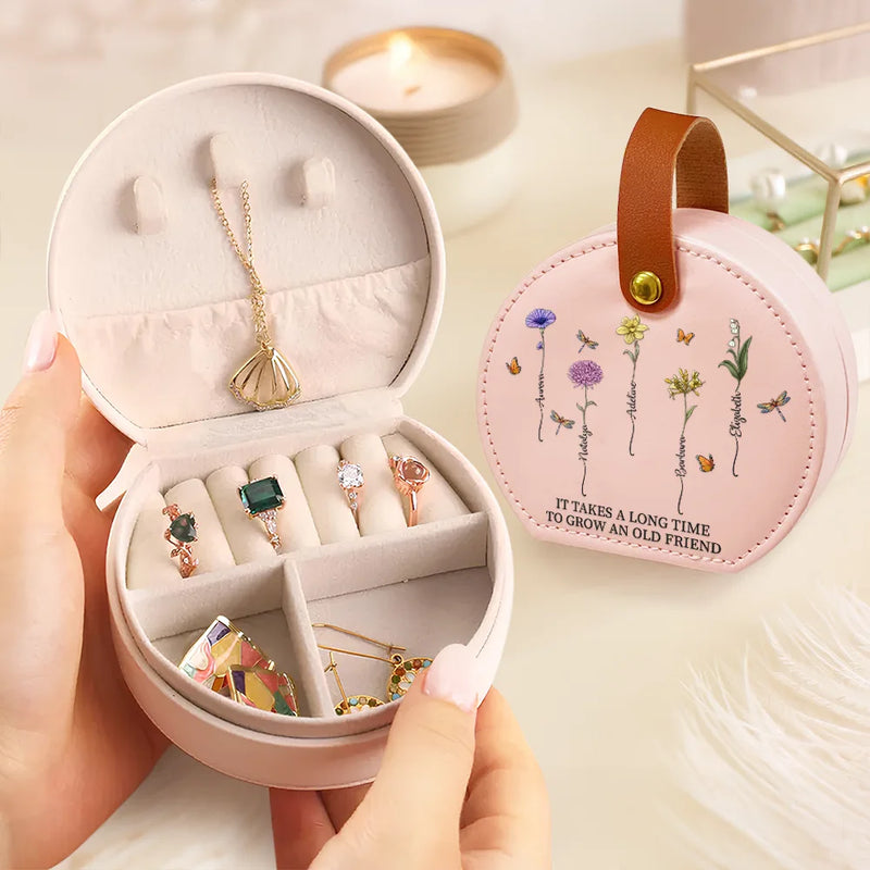 Gift For Yourself,Travel,Gift For Women,Summer,Happy - Birth Flower Grow An Old Friend - Personalized Jewelry Box With Handle