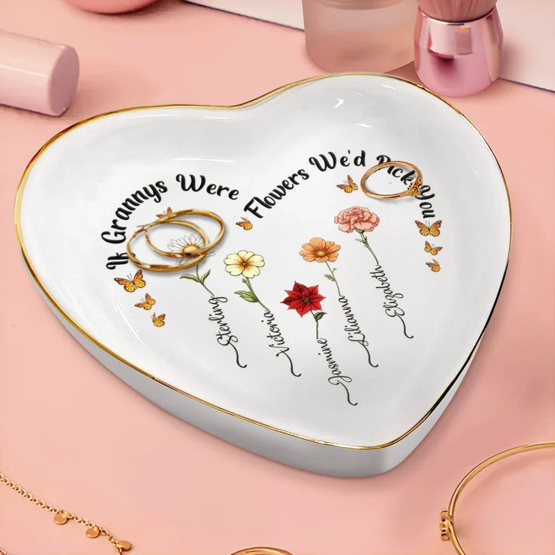 Gift For Mother,Gift For Grandma,Happy - Birth Flower If Nanas Were Flowers I'd Pick You - Personalized Heart Ring Dish