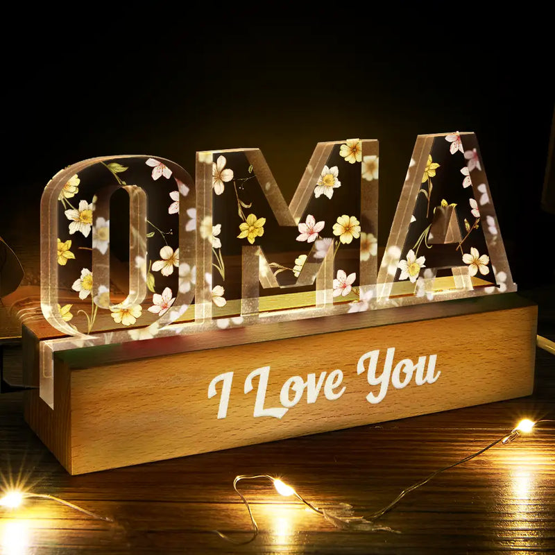 Gift For Mother - Birth Flower Mommy We Love You - Personalized Custom Shaped LED Light
