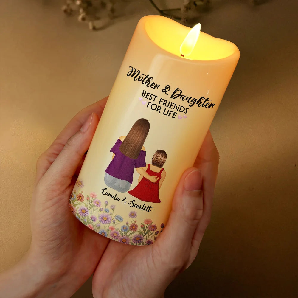 Gift For Yourself,Gift For Women,Gift For Aunt,Gift For Mother,Mom - Daughters (Adult),Mom - Daughters (Young),Gift For Grandma,Grandma - Grandkids,Gift For Daughter,Love - Birth Flower Mother & Daughter Forever Linked - Personalized Flameless LED Candle