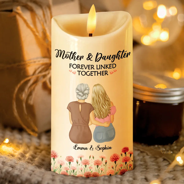 Gift For Yourself,Gift For Women,Gift For Aunt,Gift For Mother,Mom - Daughters (Adult),Mom - Daughters (Young),Gift For Grandma,Grandma - Grandkids,Gift For Daughter,Love - Birth Flower Mother & Daughter Forever Linked - Personalized Flameless LED Candle