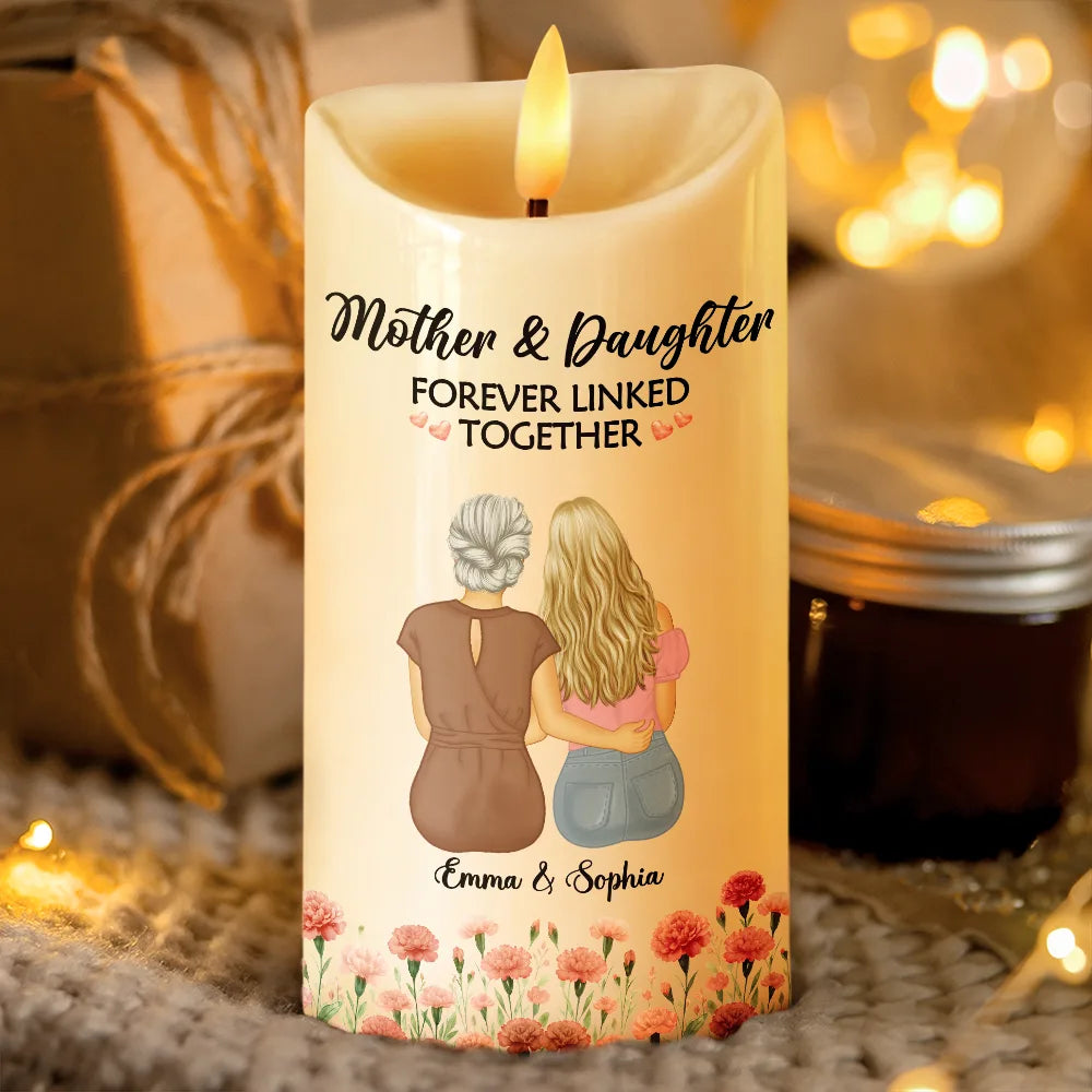 Gift For Yourself,Gift For Women,Gift For Aunt,Gift For Mother,Mom - Daughters (Adult),Mom - Daughters (Young),Gift For Grandma,Grandma - Grandkids,Gift For Daughter,Love - Birth Flower Mother & Daughter Forever Linked - Personalized Flameless LED Candle
