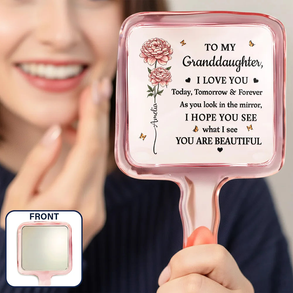 Gift For Daughter, Gift For Grandkids, Gift For Sisters, Gift For Bestie, Love, Top Market, Gift For Women - Birth Flower My Daughter You Are Beautiful - Personalized Handheld Mirror