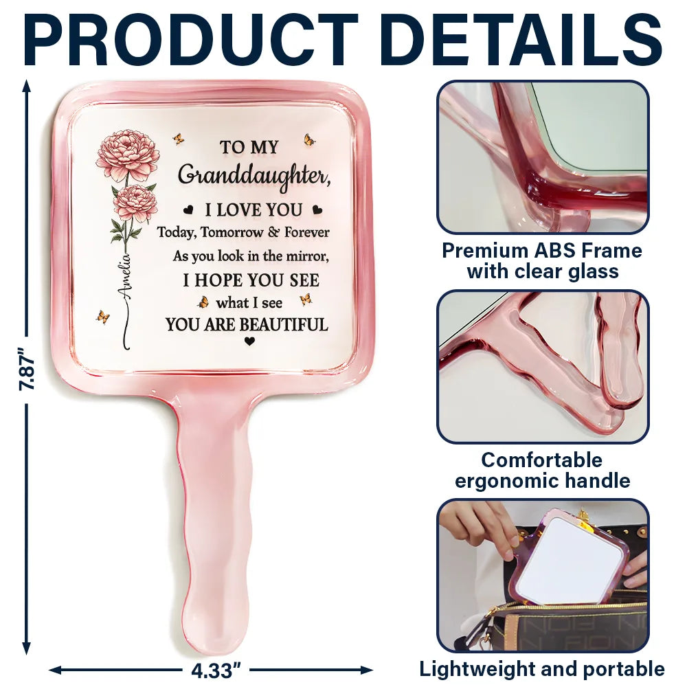 Gift For Daughter, Gift For Grandkids, Gift For Sisters, Gift For Bestie, Love, Top Market, Gift For Women - Birth Flower My Daughter You Are Beautiful - Personalized Handheld Mirror