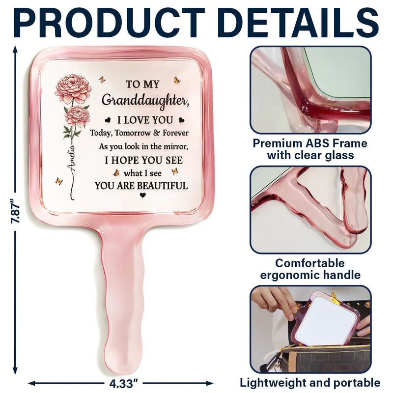 Gift For Daughter, Gift For Grandkids, Gift For Sisters, Gift For Bestie, Love, Top Market, Gift For Women - Birth Flower My Daughter You Are Beautiful - Personalized Handheld Mirror
