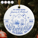 Gift For Couples,Christmas,Gift For Husband,Gift For Wife,Gift For Boyfriend,Gift For Girlfriend,Happy - Birth Flower New Home New Beginning - Personalized Circle Ceramic Ornament