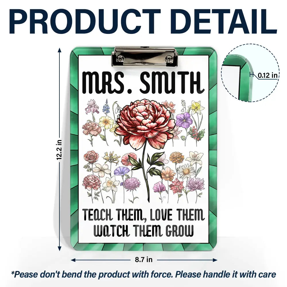 Birth Flower Stained Glass Teacher's Garden Watch Them Grow - Personalized Acrylic Clipboard