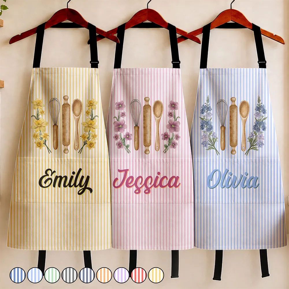 Birth Flower Striped Pattern - Personalized Apron