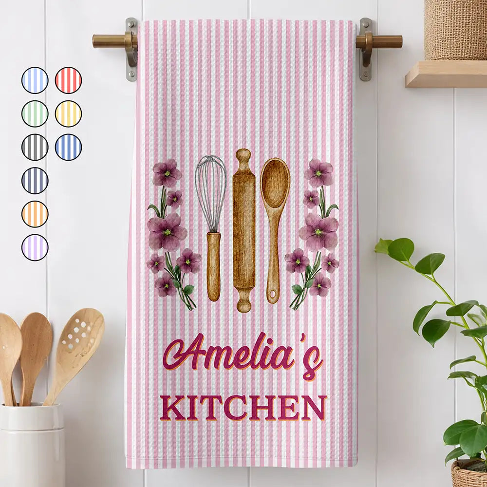 Birth Flower Striped Pattern - Personalized Kitchen Towel