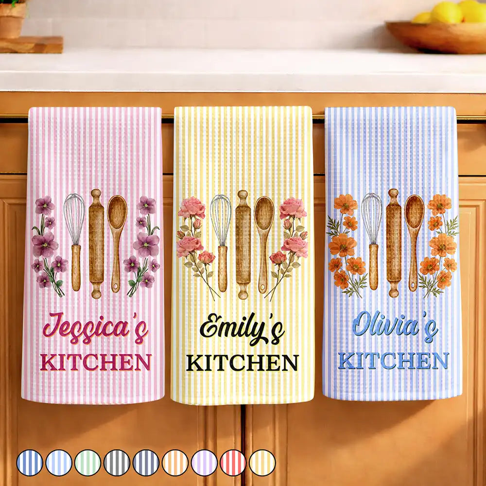 Birth Flower Striped Pattern - Personalized Kitchen Towel